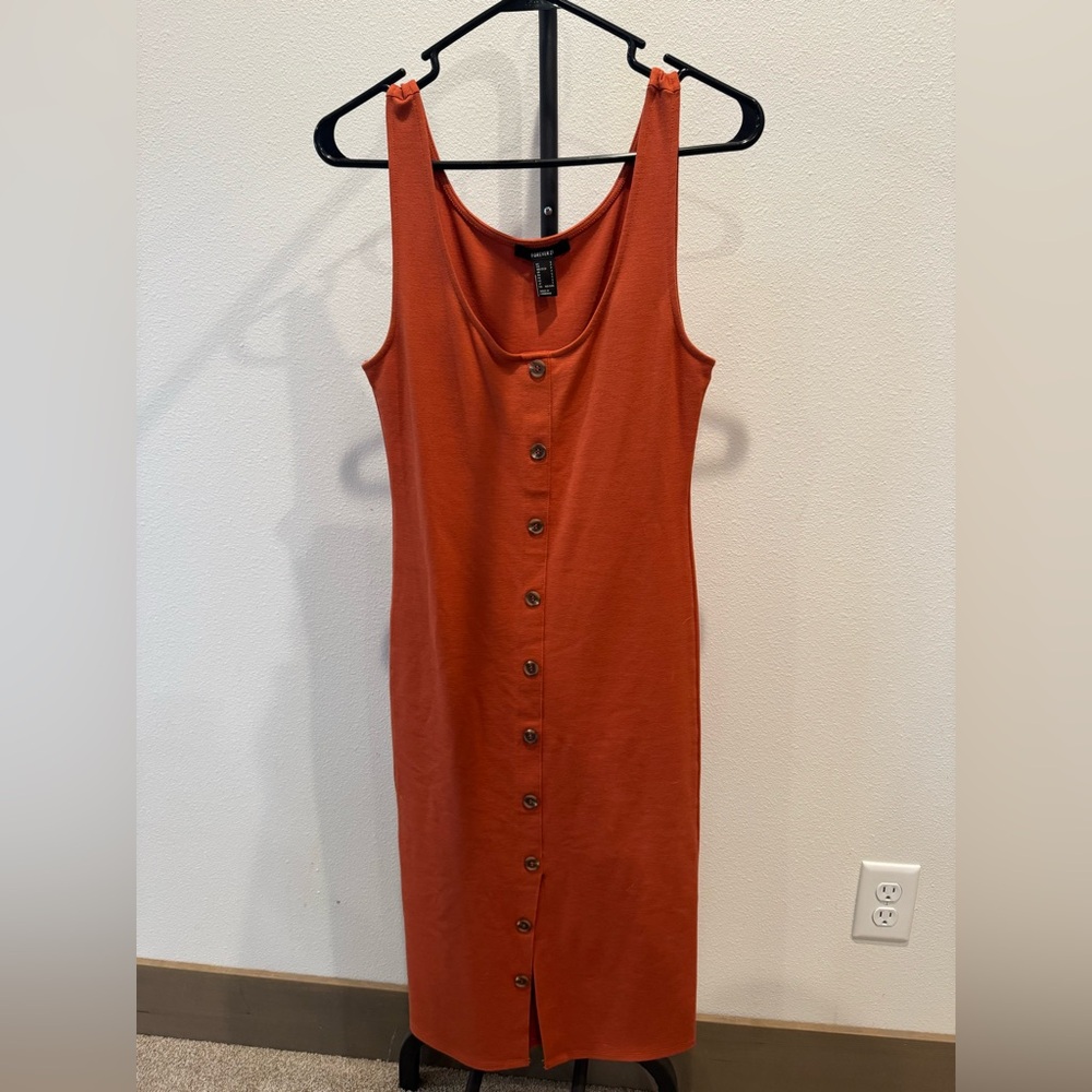 Forever 21 Terracotta Button-Front Midi Dress